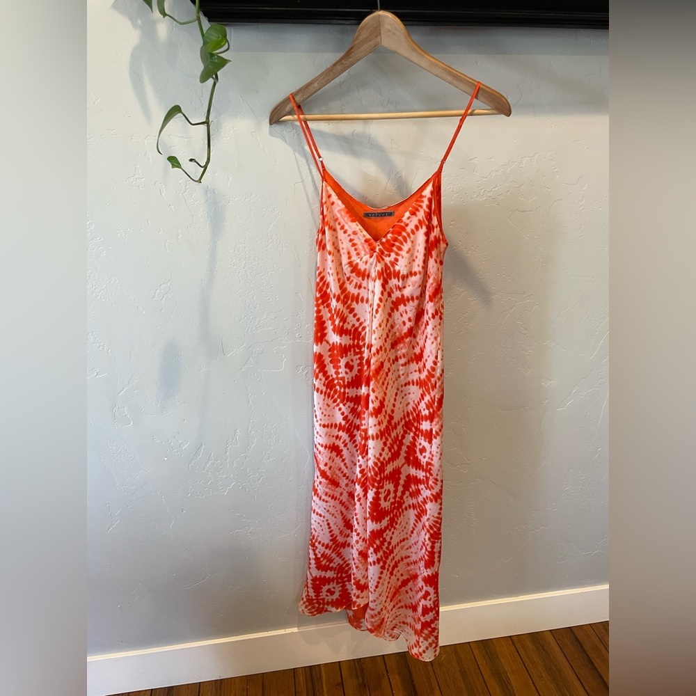 Anthropologie VELVET brand Orange and White Tie-Dye silk Maxi Dress size small
